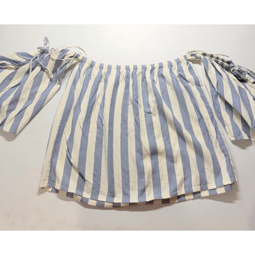 Billabong Blue White Striped‎ Off The Shoulder Bell Sleeve Top Womens Medium